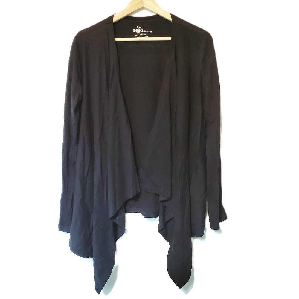 Seed Supply Co Women Top Cardigan Size L 12/14 Black Organic Cotton
